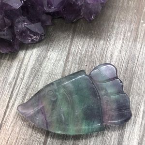 carved fluorite crystal fish sprit animal charm